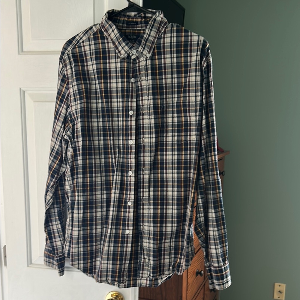 Men's Plaid Button-Down Shirt - Blue and White